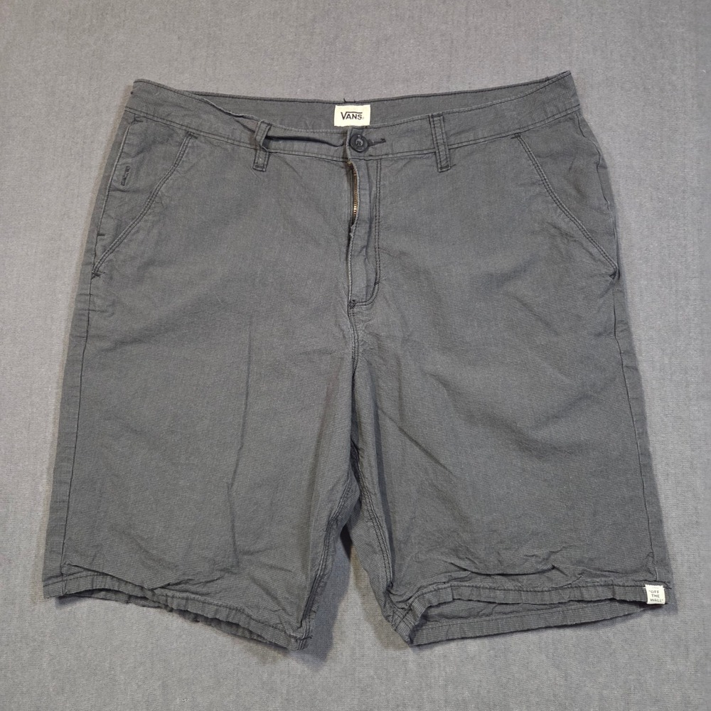 Vans Chino Shorts Mens 36 Gray Micro Check Flat Front Skate Casual